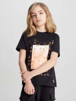 Calvin Klein T-shirt In Cotone Biologico Con Logo Bambino -Offerta Economica Calvin Klein IU0IU00408 BEH alternate2