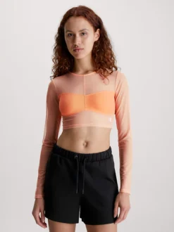 Calvin Klein Top Cropped In Rete A Manica Lunga