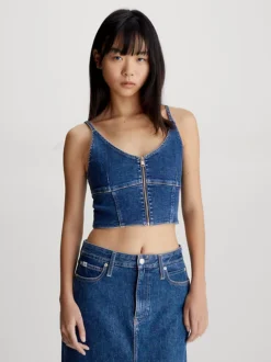 Calvin Klein Top Bralette In Denim Con Zip Integrale